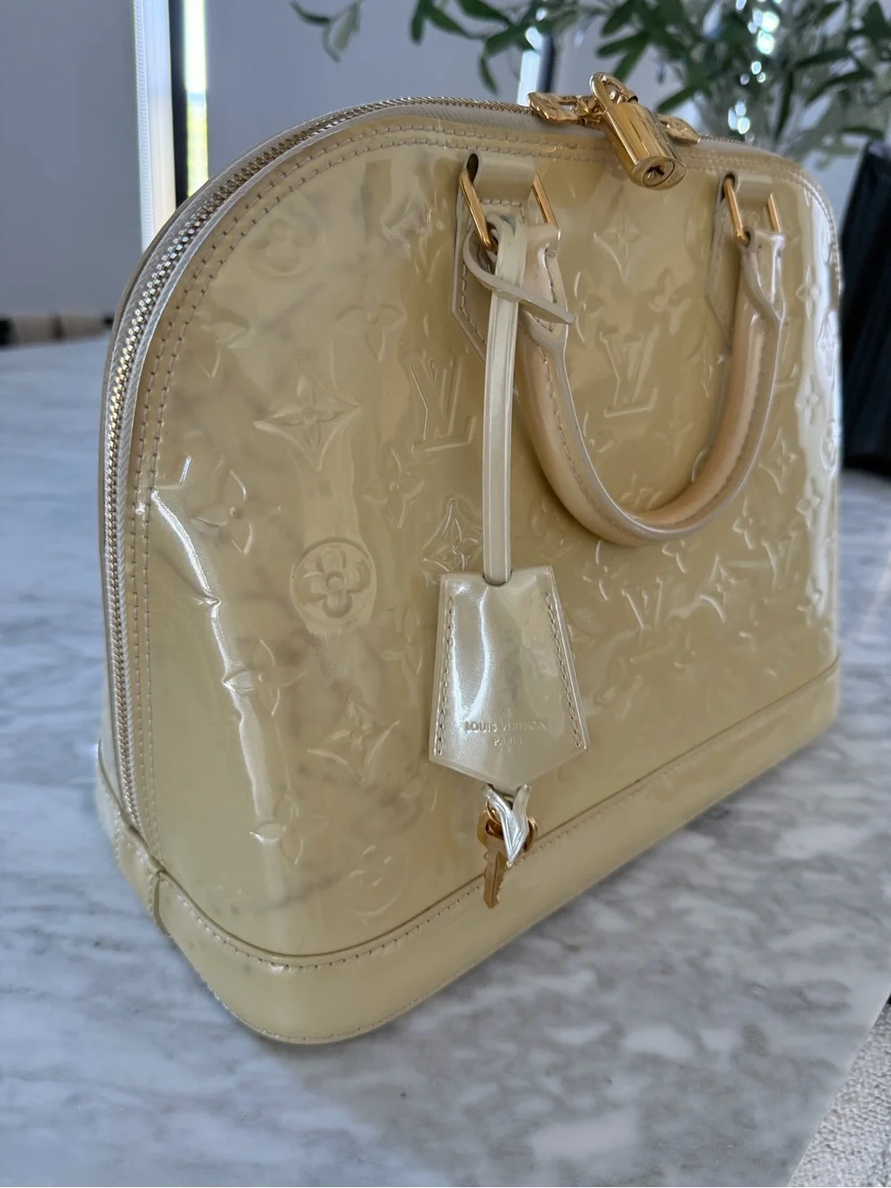Louis Vuitton Alma Monogram Vernis Ivory Cream Patent Leather